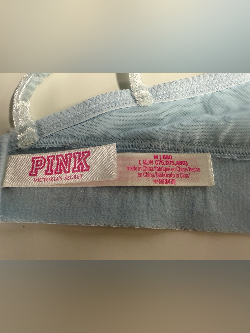 PINK Victoria's Secret Pale Blue Velvet Strappy Bralette - Picture 3 of 4